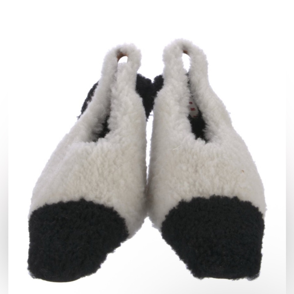 Marni Black and White Shearling Sling backs